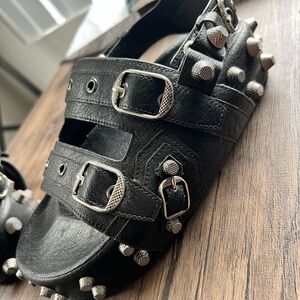 Studded faux leather sandals